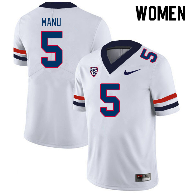 Women #5 Jacob Manu Arizona Wildcats College Football Jerseys Stitched-White - Click Image to Close